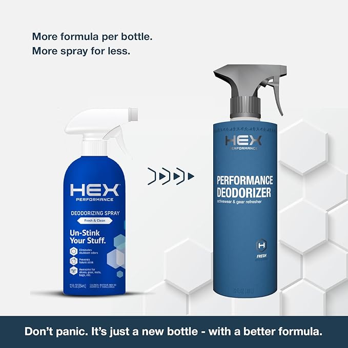 HEX Performance Deodorizing Spray, Fresh, 44oz (Pack of 2) - Awesome for Shoes, Gear, Activewear & Fabrics, Yoga Mats & Gym Equipment, Carpet, Pets, Odor Eliminator & Fabric Refresher Spray