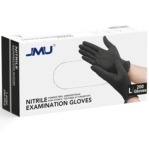 JMU Black Nitrile Disposable Gloves Large, 3.5 Mil, Latex Free Powder Free by JMU