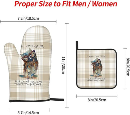 Funny Owl Oven Mitts and Pot Holders Sets of 3 Kitchen Hot Pads Cute Buffalo - Image 4