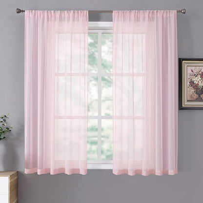 Tollpiz Short Sheer Curtain Living Room Linen Textured Curtains Sheer Light by Tollpiz