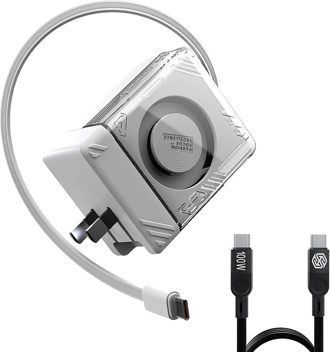 Nillkin FlexLine 65W for Retractable Wall Charger(GaN6), Dual-Port with 28.7in Retractable USB C Cable + 39.3in USB C Cable(Extra), iPhone Charger, MacBook, iPad, Samsung, Fast Charger - White