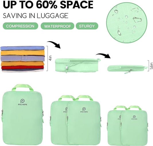 Lightweight Compression Packing Cubes for Suitcases, Compressible Expandable Travel Packing Organizer with Clear Toiletries and Backpack Bag, Travel Essentials for Carry on Luggage 7 Set