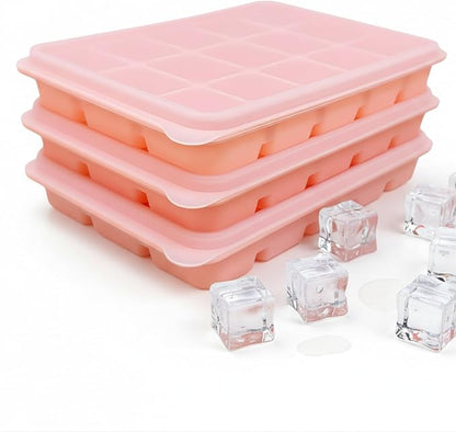 Ice Cube Trays Set of 3, Easy Release 15 Flexible Silicone Ice Cube Molds by LYQOQYL