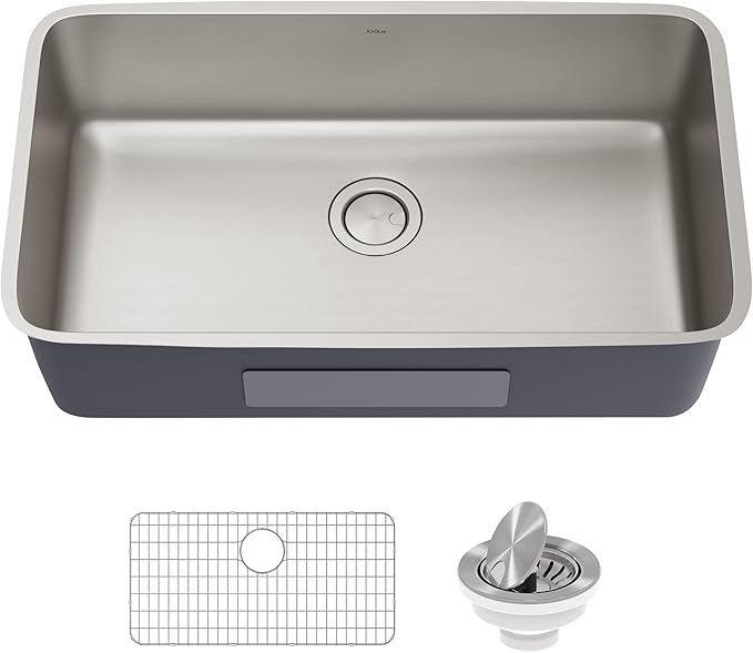 KRAUS Dex 33-inch Undermount 16 Gauge Stainless Steel Single Bowl Kitchen Sink, KA1US33B