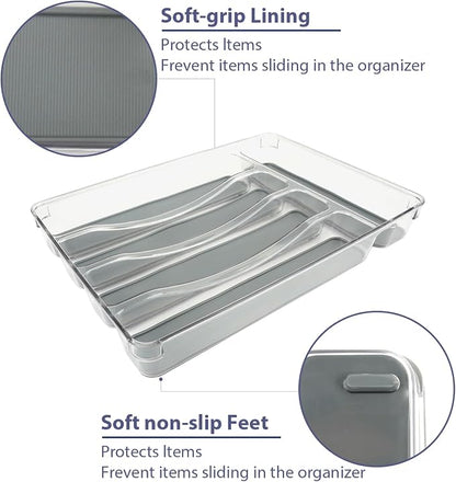 5 Compartments Silverware Tray for Drawer, Plastic Utensil Cutlery Drawer - Image 3