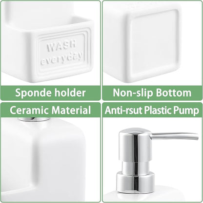 RQYIXI Soap Dispenser with Sponge Holder Ceramic Hand and Dish Soap Dispenser - Image 6