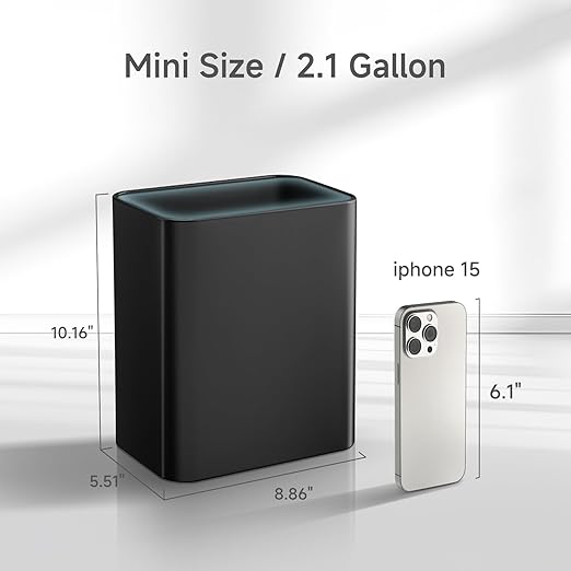 TIPGO Small Metal Trash Can, 2.1 Gallon Slim Trash Can for Bathroom, Wastebasket Garbage Bin for Bedroom, Office, Kitchen, Under Sink (Matte Black)