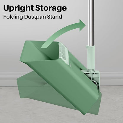 JOYMOOP Dark Teal Green Broom and Dustpan Set, Upright Angle - Image 9