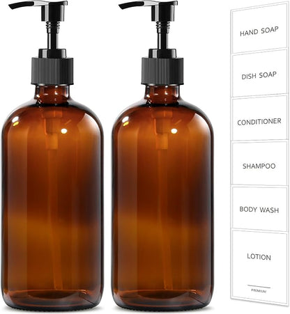 GMISUN Amber Glass Soap Dispenser, 2 Pack Bathroom Hand Soap Dispensers by GMISUN