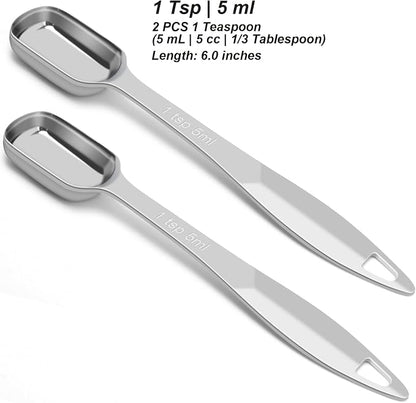 2 Pcs 1 Teaspoon Stainless Steel Single Measuring Spoon, Long Handle Metal - Image 2