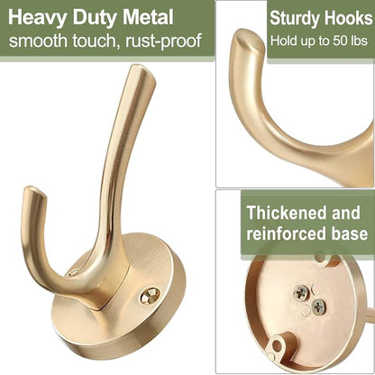 Gold Coat Hooks for Wall, 2 Pack Heavy Duty Towel Robe Hooks, Hats Hooks for - Image 5