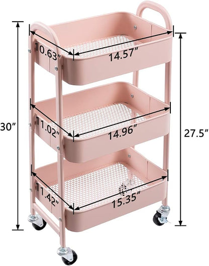 AGTEK Makeup Cart, Movable Rolling Organizer Cart, 3 Tier Metal Utility Cart - Image 3