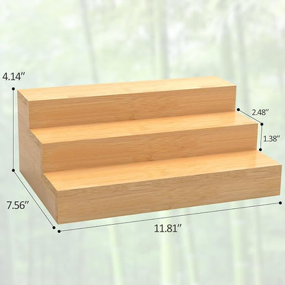 Bamboo Spice Rack for Cabinet, 3 Tier Spice Riser Shelf, 2 Pack Spices Stand - Image 7