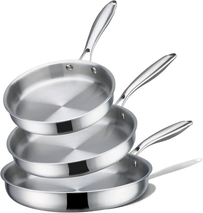 CAROTE 3-Piece Tri-Ply Stainless Steel Frying Pan Set, Skillet Set 8"/10"/12" by CAROTE