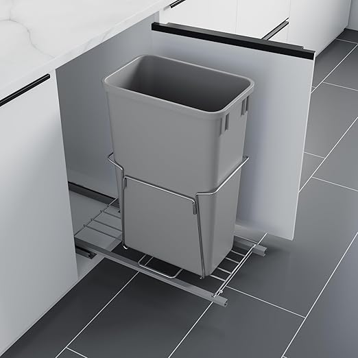 Dowell B15 Aluminum Base Wastebasket Pullout with Door Mount and 50Qt/13Gal Plastic Bin (4012 0115+50)