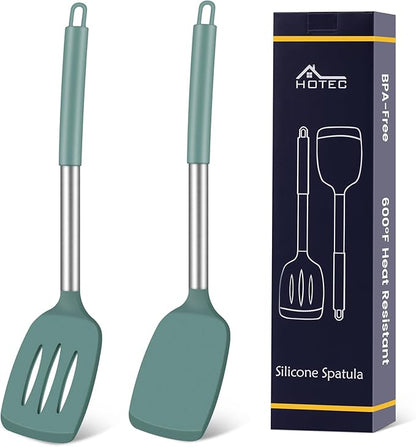 HOTEC Silicone Spatula Set of 2 Heat-Resistant 600F & BPA-Free Kitchen Spatula by Hotec