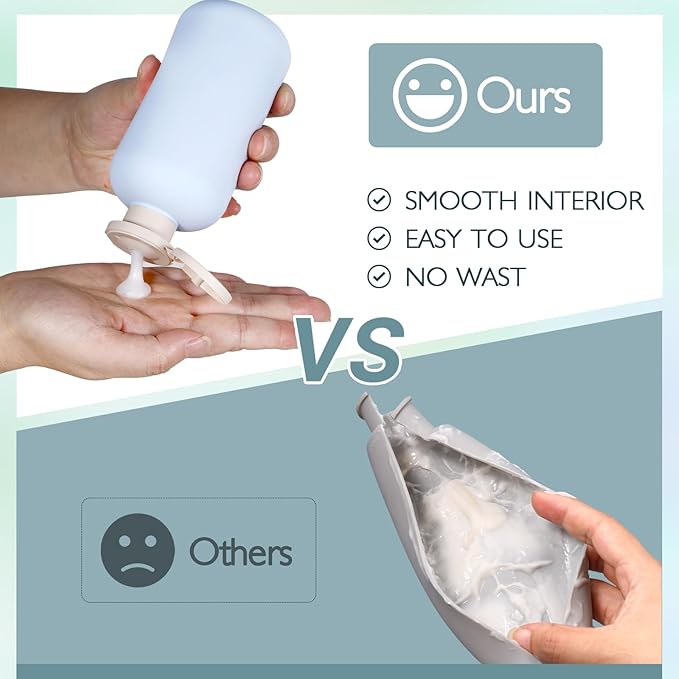 ASEVAT 10oz 4Pcs Plastic Refillable Travel Shampoo & Conditioner Bottles With Flip Cap