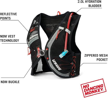USWE Rush 8L Bike Hydration Vest, Adjustable Chest Straps Running Hydration Vest, 2.0L Hydration Bladder, Mountain Biking, Gravel & Cycling with Reflective Details, Men & Women