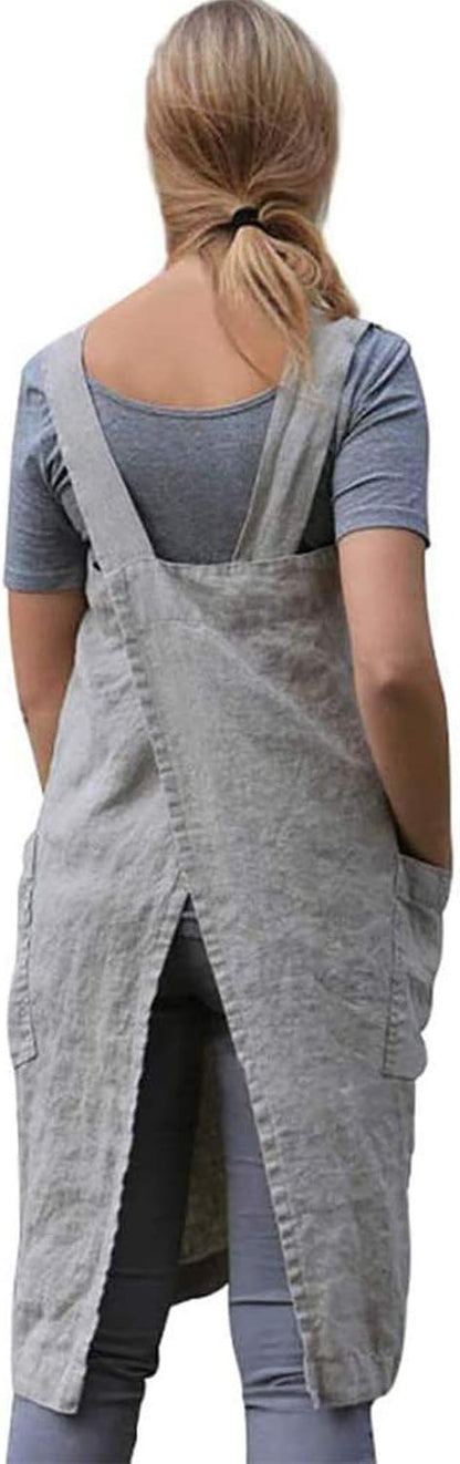 VLZUFE Cotton Linen Apron for women Cross Back Apron Pinafore Dress for Baking - Image 3