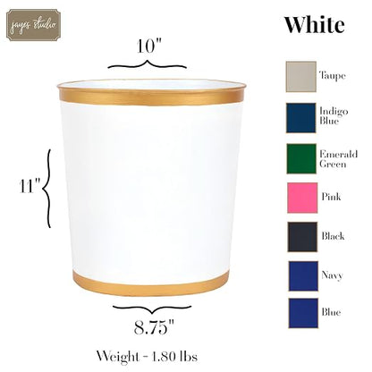 Jaye's Studio Mattie Decorative White and Gold Bathroom Trash Can, Metal Waste - Image 6