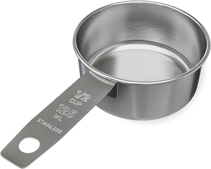 1/2 Cup Stainless Steel Measuring Cup | Sturdy Metal 125 ml | 125 cc | 4 oz | by Knupp+Co.