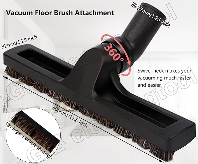 GIB Hardwood Floor Brush 32mm 1 1/4 inch 360 Degrees Swivel Head 12in Wide - Image 2