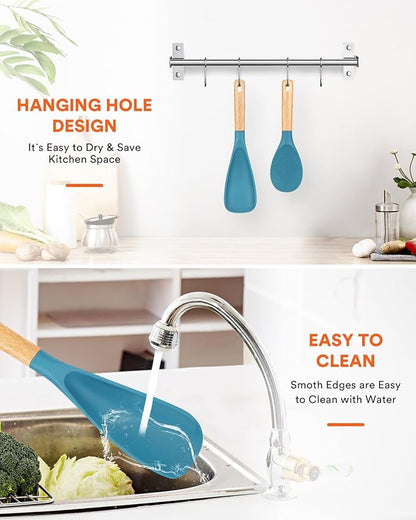 Cooking Spoon and Rice Scooper for Nonstick Cookwares, Wood Handle Spoon for - Image 6