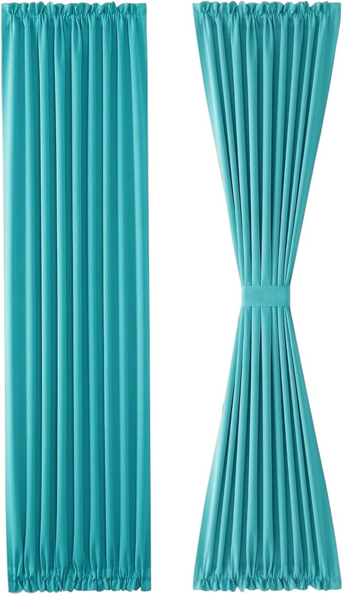 DWCN French Door Curtains – Rod Pocket Thermal Blackout Curtain for Doors with Glass Window, Kitchen and Patio Doors for Privacy, 36 X 72 Inches Long, 1 Curtain Panel with Tieback,Turquoise