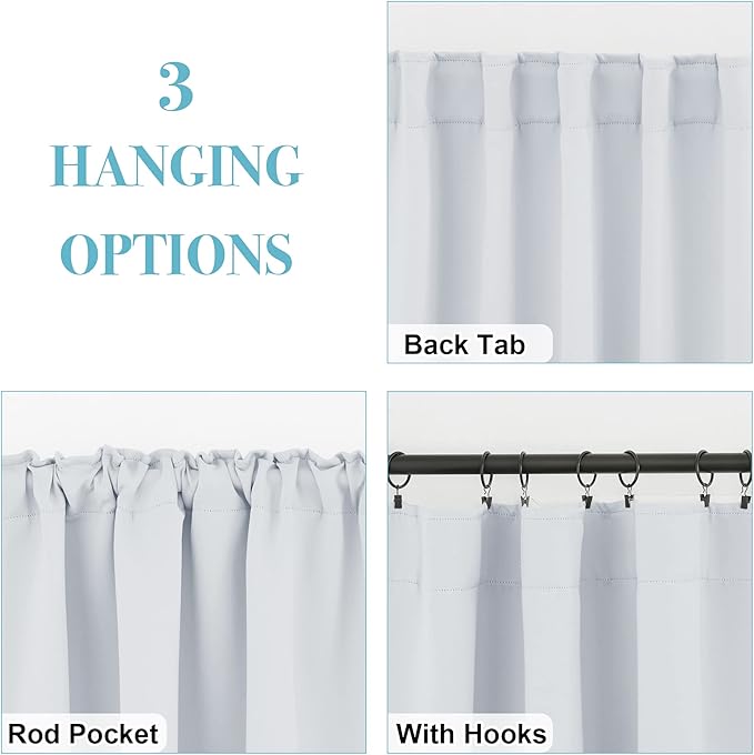 RYB HOME Kitchen Window Curtains - Blackout Privacy Half Window Curtains for Bedroom Bathroom Dining Living Room Cafe Office Short Tiers Drapes, W 34 x L 36 inches, 2 Panels, Grayish White