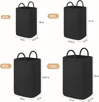 Laundry Basket, Woven Cotton Rope Laundry Hamper, 80L Versatile Storage - Image 3