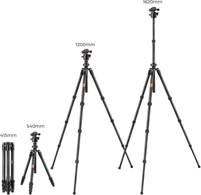 K&F Concept 64" Carbon Fiber Camera Tripod,Lightweight Travel Tripod with 36mm Metal Ball Head Load Capacity 17.6lbs, Quick Release Plate,for DSLR Cameras Indoor Outdoor Use K254C2+BH-36L