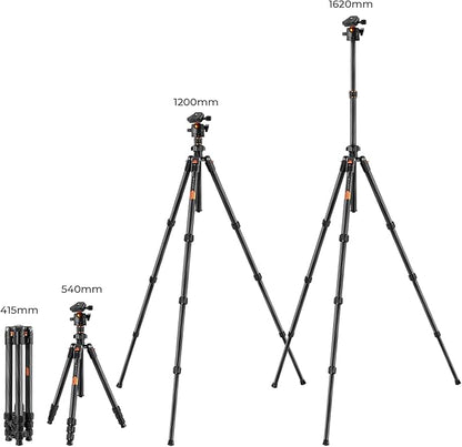 K&F Concept 64" Carbon Fiber Camera Tripod,Lightweight Travel Tripod with 36mm Metal Ball Head Load Capacity 17.6lbs, Quick Release Plate,for DSLR Cameras Indoor Outdoor Use K254C2+BH-36L