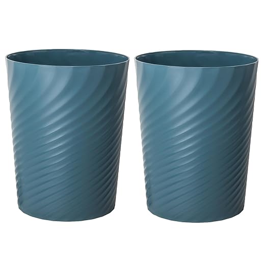 UUJOLY Plastic Small Trash Can Wastebasket, Garbage Container Basket for Bathrooms, Laundry Room, Kitchens, Offices, Kids Rooms, Dorms, 1.8 Gallon, Bluish Green, 2 Pack