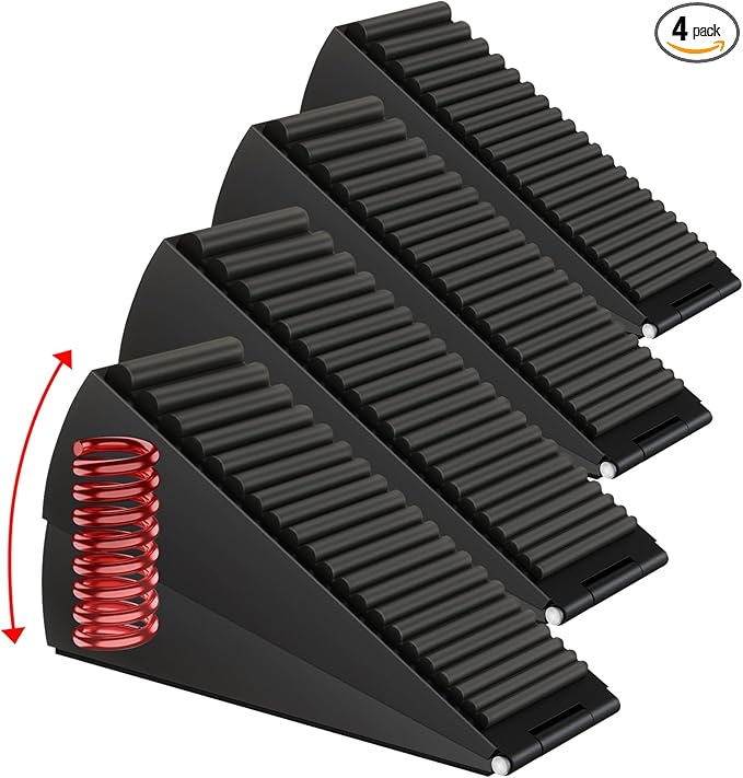4 Pack Adjustable Spring Door Stoppers Heavy Duty, 3 Inches High Tall Large Metal Door Wedge Stopper, Strongest Rubber Doorstop for Bottom of Doors, Stainless Steel Doorstop for Any Heavy Doors