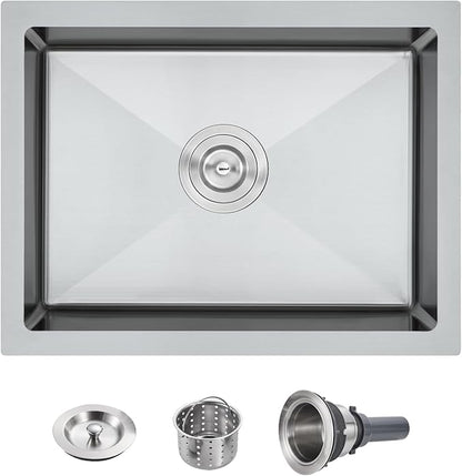 POPFLY 23 Inch Undermount Kitchen Sink, Single Bowl 18 Gauge 304 Stainless Steel Outdoor Sink, 23×18 In Bar Prep Small Undermount Kitchen Sink, Brushed Nickel