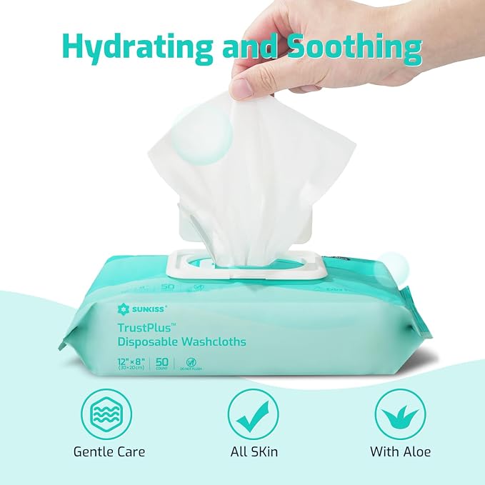 SUNKISS Trustplus Wet Wipes for Adult No Rinse, Extra Large 8”x12” Body - Image 6
