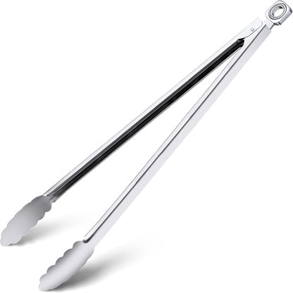 Grill Tongs - 17 Inch Extra Long BBQ Tongs, Heat Resistant Stainless Steel by HE-SANQI