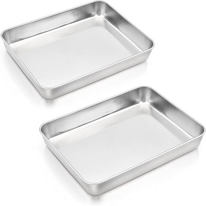E-far Baking Pans Set of 2, 12.4” x 9.6” x 2” Stainless Steel Rectangular Cake by E-far