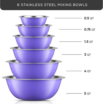 JoyJolt Stainless Steel Mixing Bowl Set of 6-5qt to 0.5qt Nesting Bowls - Image 2