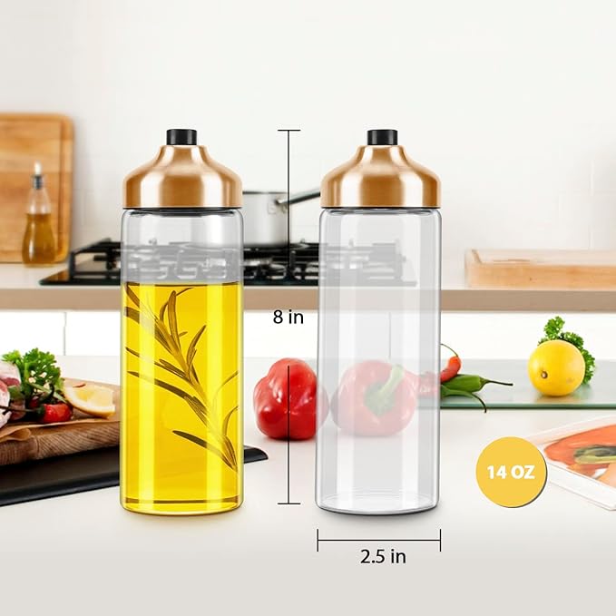 Aelga Copper Kitchen Accessories - Glass Oil Dispenser - Copper Olive Oil Dispenser Bottle for Kitchen with Stainless Steel Spout