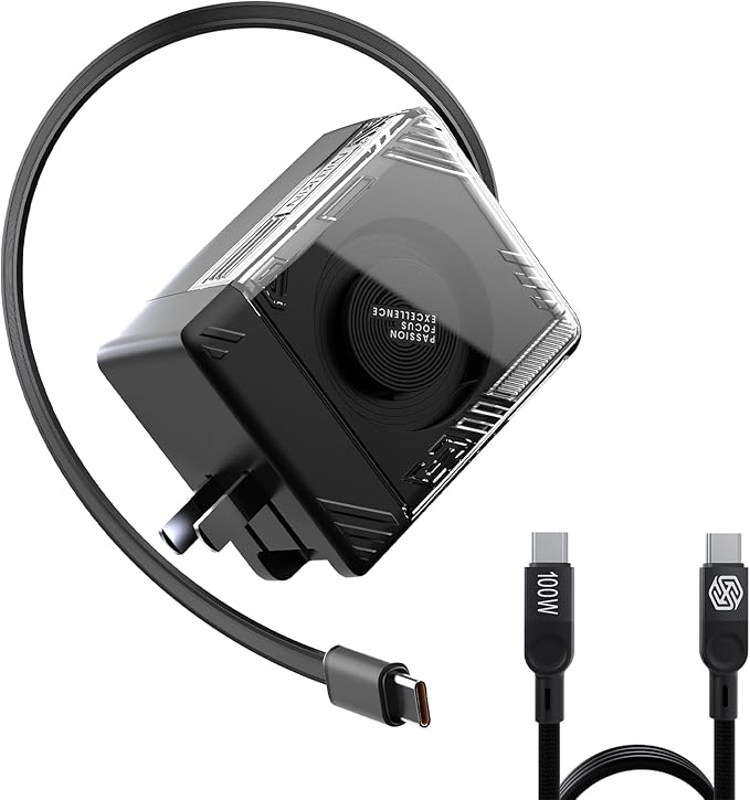 Nillkin FlexLine 65W for Retractable Wall Charger(GaN6), Dual-Port with 28.7in Retractable USB C Cable + 39.3in USB C Cable(Extra), iPhone Charger, MacBook, iPad, Samsung, Fast Charger - Black