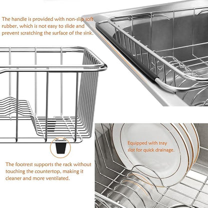 Stainless Steel Dish Drying Rack, Expandable Fruit & Vegetable Drain Rack over - Image 7