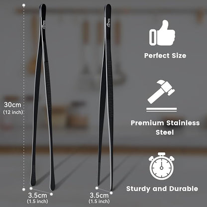 HOTEC Kitchen Tweezers Tongs Stainless Steel Professional Chef Tweezers - Image 2