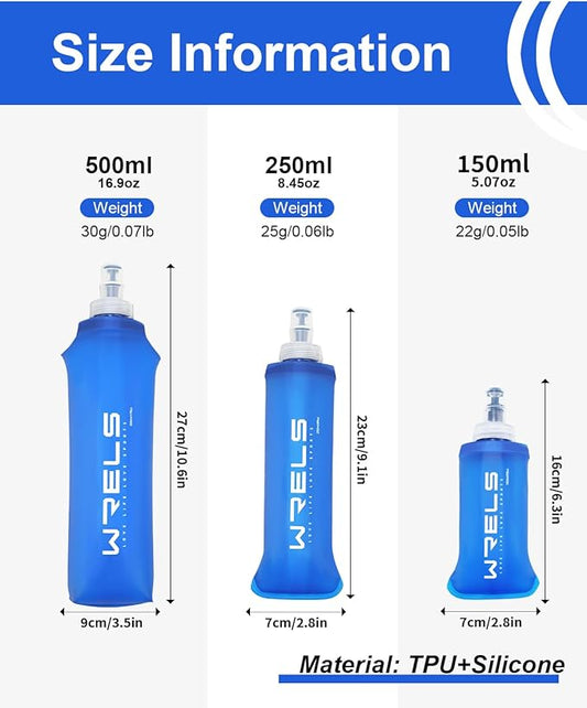 Folding Soft Flask Portable Collapsible Running Lightweight Water Bottle for Outdoor Sports,Travel with Mouthpeice Cover