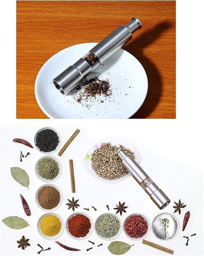 Salt and Pepper Grinder Set of 2, Stainless Steel Push Button Grinder Modern - Image 7