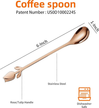 Rose Gold Tulip/Rose Handle 12-Pcs Mini Coffee Spoons Set - Image 2