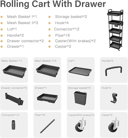 5 Tier Rolling Cart Organizer, Bathroom Cart Organizers - Image 7
