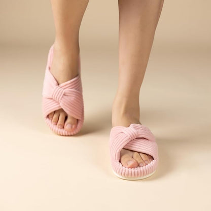 Chantomoo Slippers for Women Memory Foam House Bedroom Corduroy Bow Crossbands - Image 6