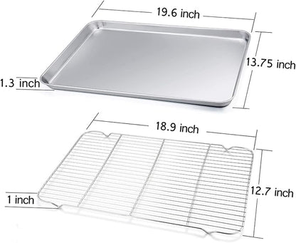 TeamFar Baking Sheet with Rack Set of 4, 20’’×14’’×1.2’’, Half Size Stainless - Image 2