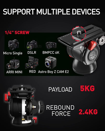 IFOOTAGE Cobra 3 Monopod with Pedal C180F-P with Fulid Head K5S,Carbon Fiber Monopod for Camera,DSLR,Minipod Base-P Pedal Lock Design Tripod,Payload up to 17.6lbs/8KG,Max. Height 71"/180cm